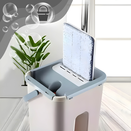 MOP PŁASKI Z WYCISKACZEM WIADREM DWUKOMOROWYM + 2 WKŁADY MIKROFIBRA ZESTAW