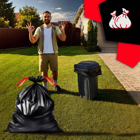 WORKI NA ŚMIECI MOCNE 60L 10 SZTUK POJEMNE CZARNE ZWIĄZYWANE 63X72 CM