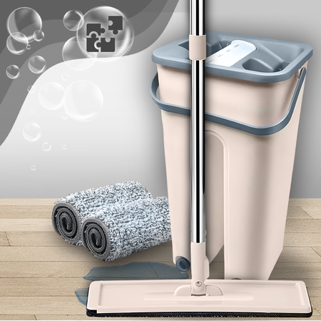 MOP PŁASKI Z WYCISKACZEM WIADREM DWUKOMOROWYM + 2 WKŁADY MIKROFIBRA ZESTAW