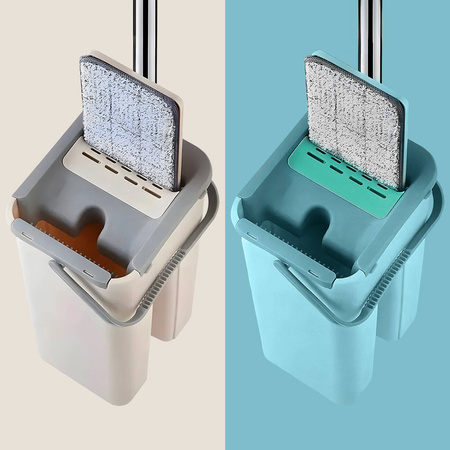 MOP PŁASKI Z WYCISKACZEM WIADREM DWUKOMOROWYM + 2 WKŁADY MIKROFIBRA ZESTAW