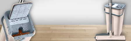 MOP PŁASKI Z WYCISKACZEM WIADREM DWUKOMOROWYM + 2 WKŁADY MIKROFIBRA ZESTAW